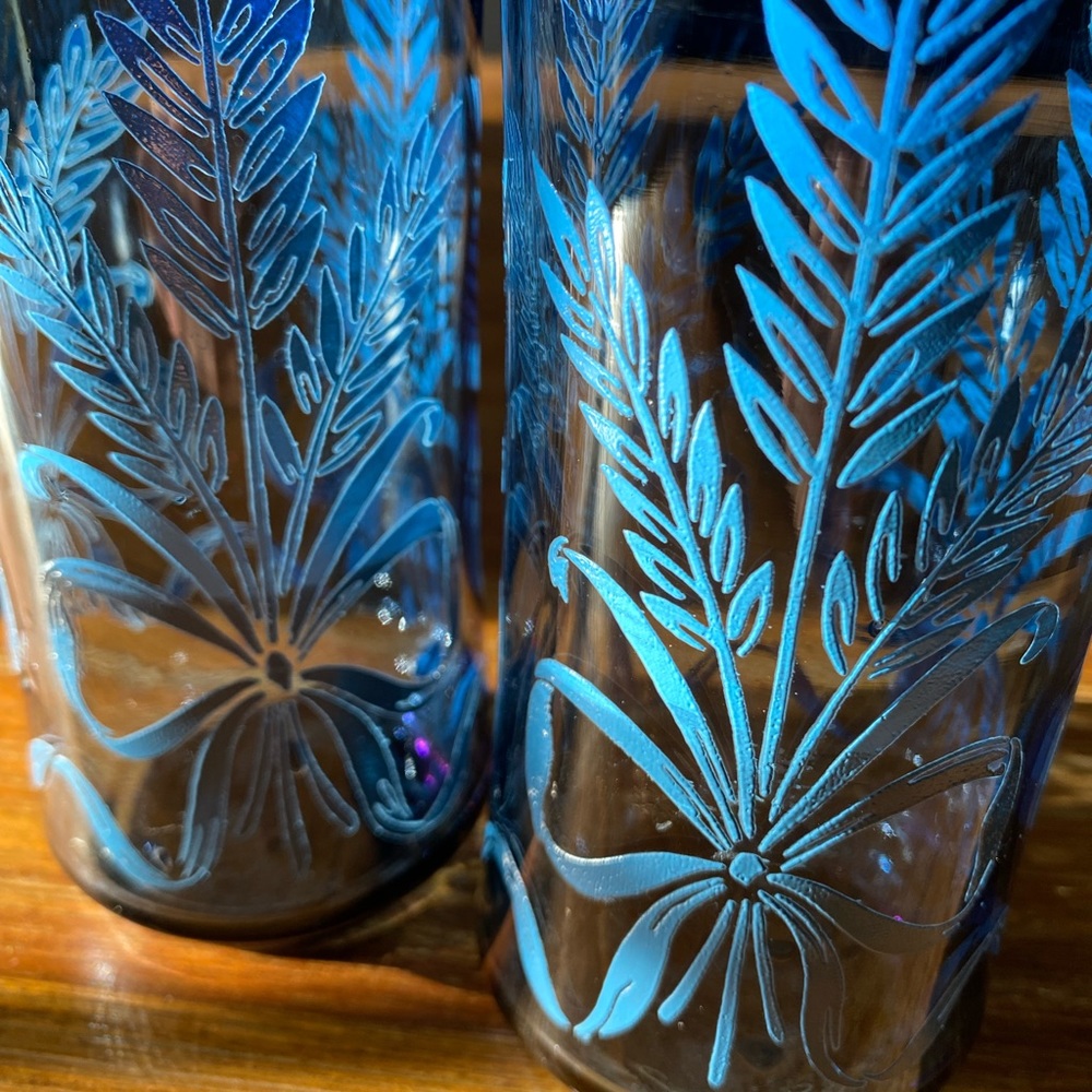 Two vintage blue wheat Libbey glasses